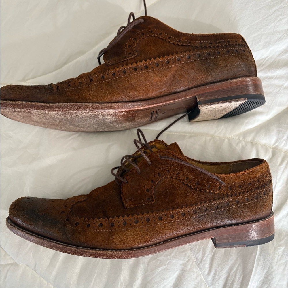 Billy Reid Brown Leather Suede Oxfords with Brogue Detailing
